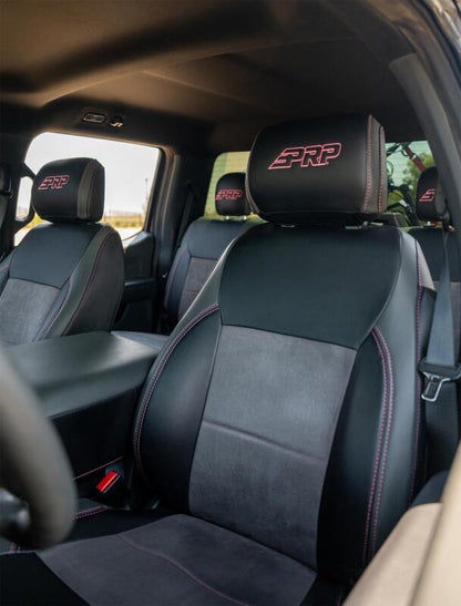PRP 2021+ Ford 150/ 2023+ SuperDuty Front Seat Covers (Pair) - Black w/ Red Stich