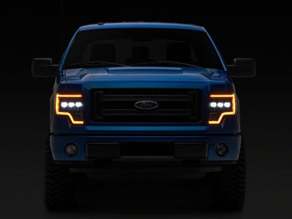 Raxiom 09-14 Ford F-150 CXR Series LED Headlights with Amber DRL- Black Housing- Clear Lens