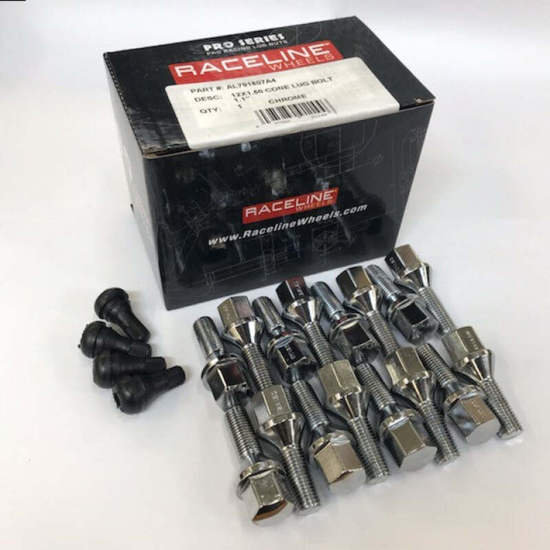 Raceline 12x1.50 1.1in Cone Chrome Lug Bolts