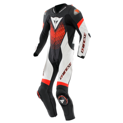 Dainese Laguna Seca 6 1PC Leather Suit Perforated Black/White/Red Fluorescent Size - 56