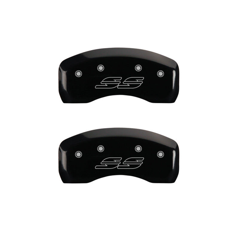 MGP 4 Caliper Covers Engraved Front & Rear Impala style/SS Black finish silver ch