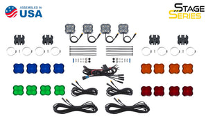 Diode Dynamics Stage Series SXS Rock Light Installer Kit - RGBW M8 w/Controller (4-pack)