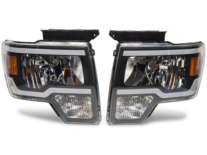 Raxiom 09-14 Ford F-150 Axial Series Headlights w/ LED Bar- Black Housing (Clear Lens)