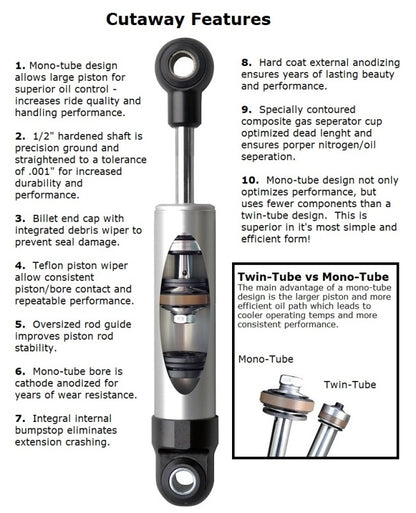 Ridetech 82-03 S-10/S-15 w/ 3in Lowering Leaf Springs Rear HQ Shock / 7.55in Stroke / Wide T-Bar/Eye