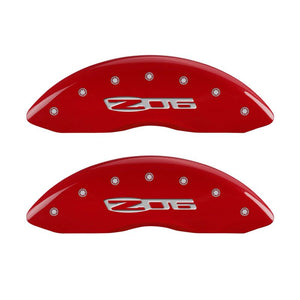 MGP 4 Caliper Covers Engraved Front C6/Corvette Engraved Rear C6/Z06 Red finish silver ch