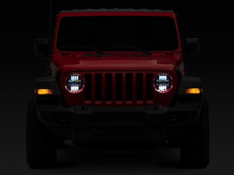 Raxiom 18-23 Jeep Wrangler JL Axial Series 9-In Angel Eye LED Headlights- Black Housing (Clear Lens)