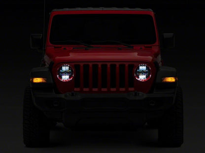 Raxiom 18-23 Jeep Wrangler JL Axial Series 9-In Angel Eye LED Headlights- Black Housing (Clear Lens)