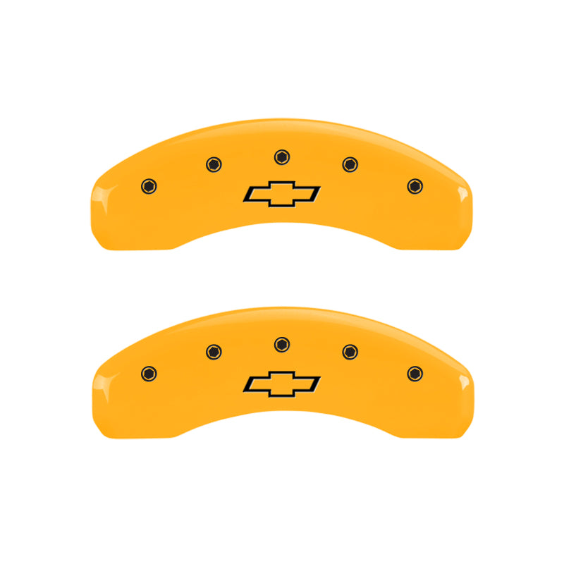 MGP 4 Caliper Covers Engraved F & R Bowtie Yellow Finish Black Char 2002 Chevrolet Silverado 1500