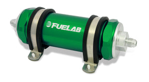 Fuelab 828 In-Line Fuel Filter Long -8AN In/Out 6 Micron Fiberglass - Green