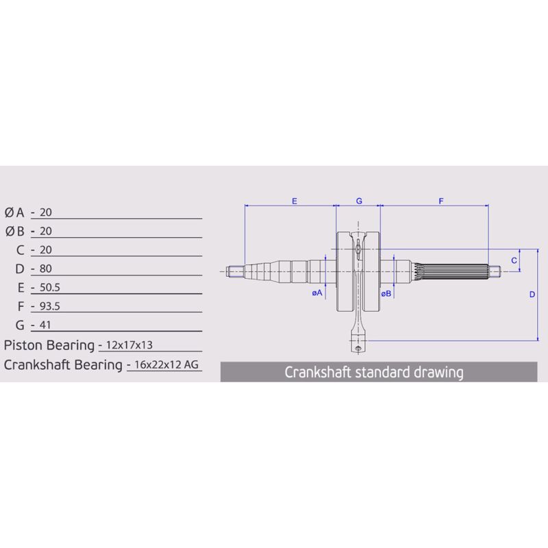 Athena 04-08 Aprilia 50 12mm Pin Bore Crankshaft