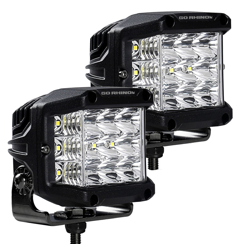 Go Rhino Xplor Bright Series Sideline Cube LED Spot Light Kit (Surface Mount) 4x3 - Blk (Pair)