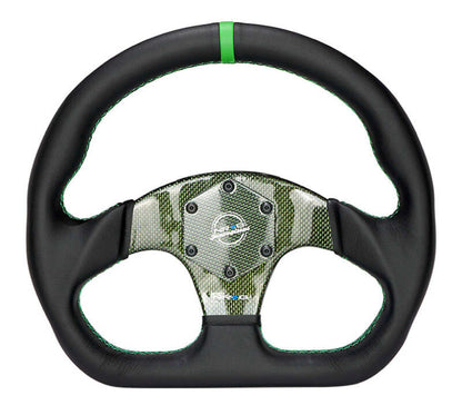 NRG Carbon Fiber Flat Bottom Steering Wheel (320mm) Green CF Center w/Green Stitch/Center Mark