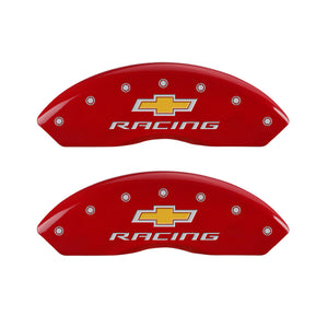 MGP 4 Caliper Covers Engraved Front & Rear Chevy racing Red finish silver ch