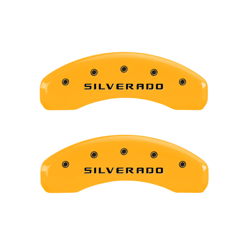 MGP 4 Caliper Covers Engraved Front & Rear Silverado Yellow Finish Blk Char 04 Chevy Avalanche 1500