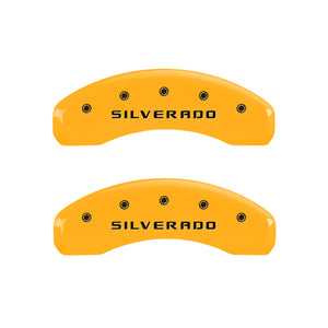 MGP 4 Caliper Covers Engraved Front & Rear Silverado Yellow Finish Blk Char 04 Chevy Avalanche 1500