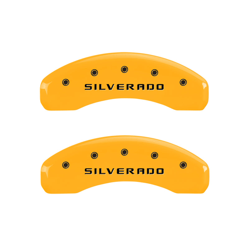 MGP 4 Caliper Covers Engraved Front & Rear Silverado Yellow Finish Blk Char 02 Chevy Avalanche 2500