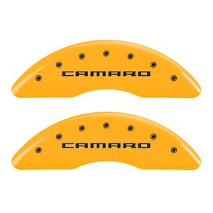 MGP 4 Caliper Covers Engraved Front Gen 5/Camaro Engraved Rear Gen 5/SS Yellow finish black ch