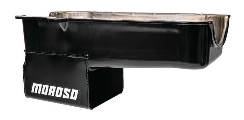 Moroso 80-85 Chevrolet SBC (w/Passenger Side Dipstick) Wet Sump 7qt 9.5in Steel Oil Pan - Black