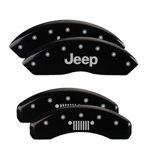 MGP 4 Caliper Covers Engraved Front Jeep Rear Grill Logo Black Finish Silver Char 2019 Jeep Wrangler