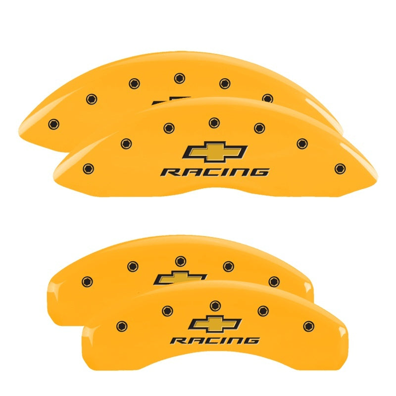 MGP 4 Caliper Covers Engraved F & R Chevy Racing Yellow Finish Black Char 2011 Chevrolet Camaro