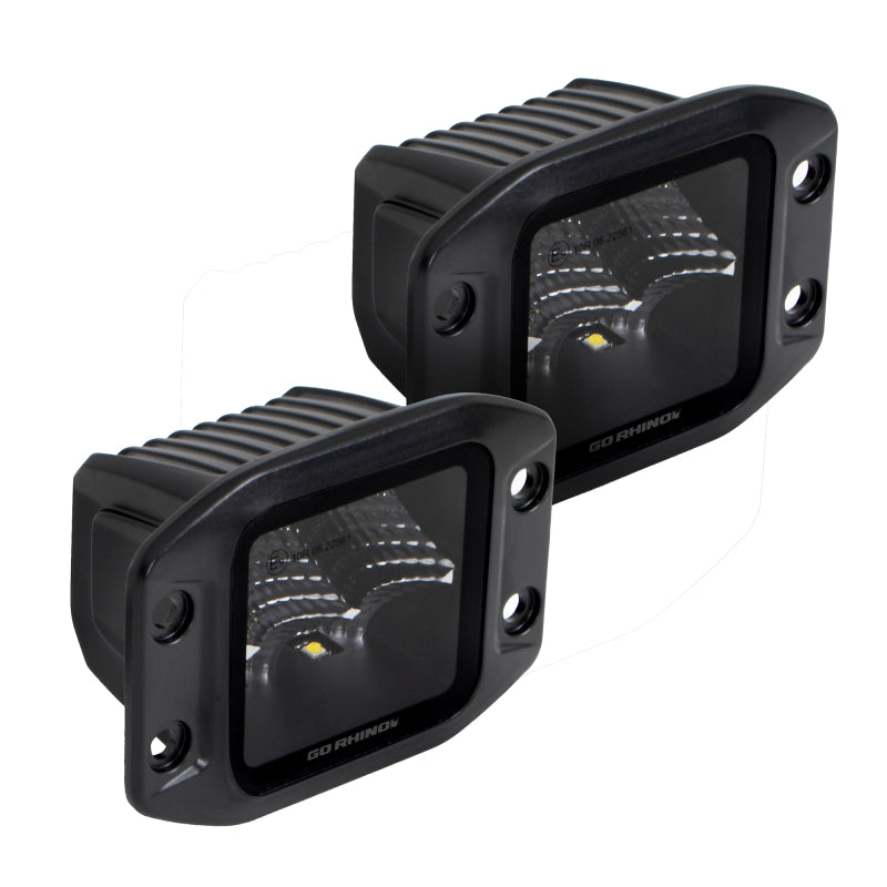 Go Rhino Xplor Blackout Series Cube LED Flood Light Kit (Flush Mount) 3x3 - Blk (Pair)