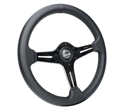 NRG Light Weight Gaming Steering Wheel - 350mm 3 Chrome Silver Spokes Perforated Leather
