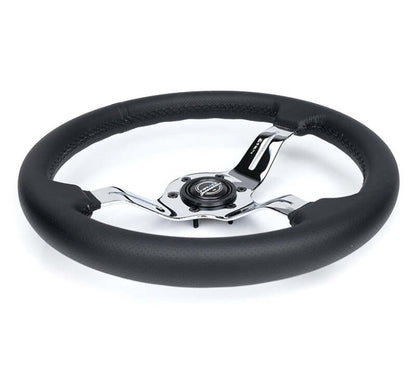 NRG Light Weight Gaming Steering Wheel - Splitz Chrome Silver Spokes Perforated Leather