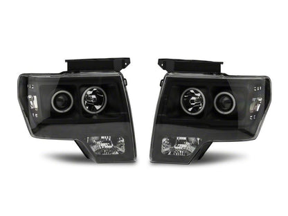 Raxiom 09-14 Ford F-150 Super White LED Halo Projector Headlights- Black Housing (Clear Lens)