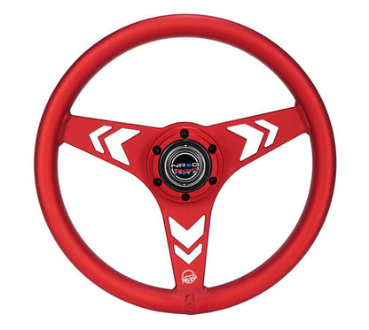 NRG Aluminum Steering Wheel 330mm - Arow Cutout - Ergonomic Grip - Anadized Red