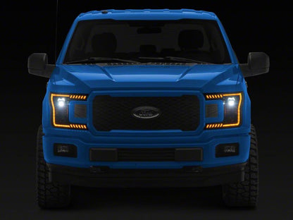 Raxiom 18-20 Ford F-150 LED Halo Surround Headlights with Amber DRL- Black Housing- Clear Lens