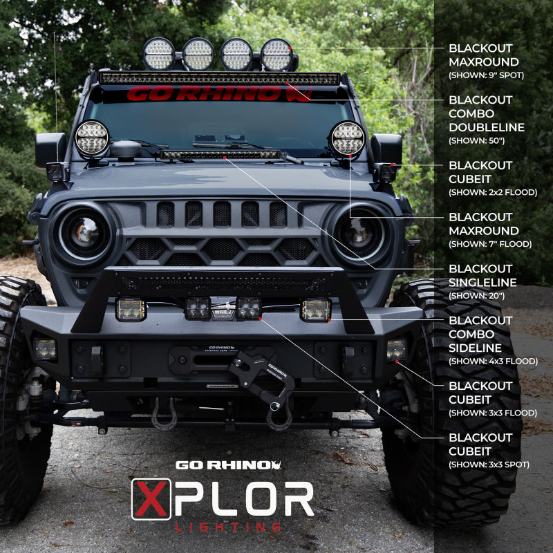 Go Rhino Xplor Blackout Series Sgl Row LED Light Bar (Surface/Threaded Stud Mount) 20.5in. - Blk