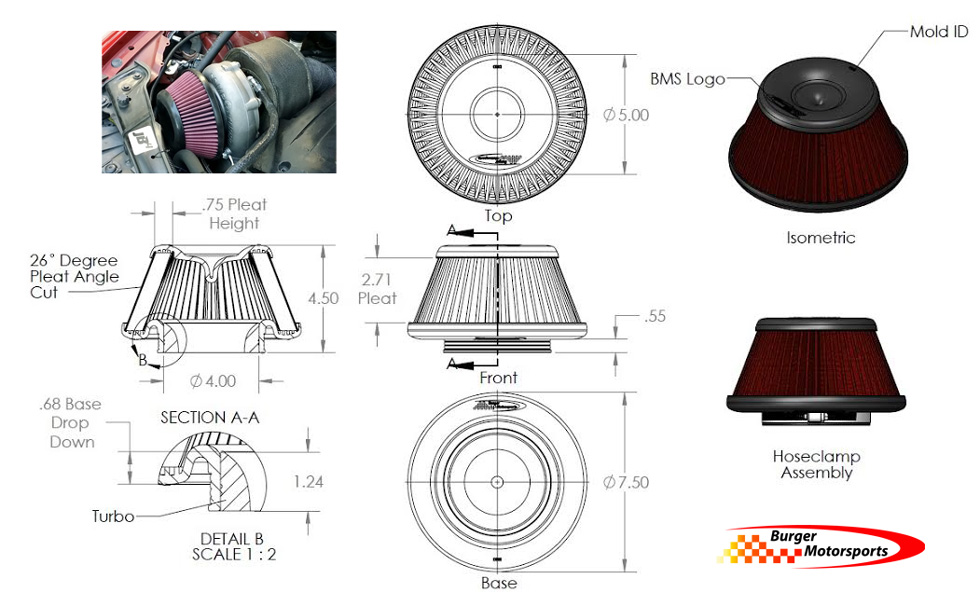 BMS Silicon Single Turbo Filter - Burger Motorsports 