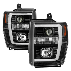 Spyder 08-10 Ford F-250 Projector Headlights V2 - Light Bar DRL LED - Black PRO-YD-FS08V2-LB-BK