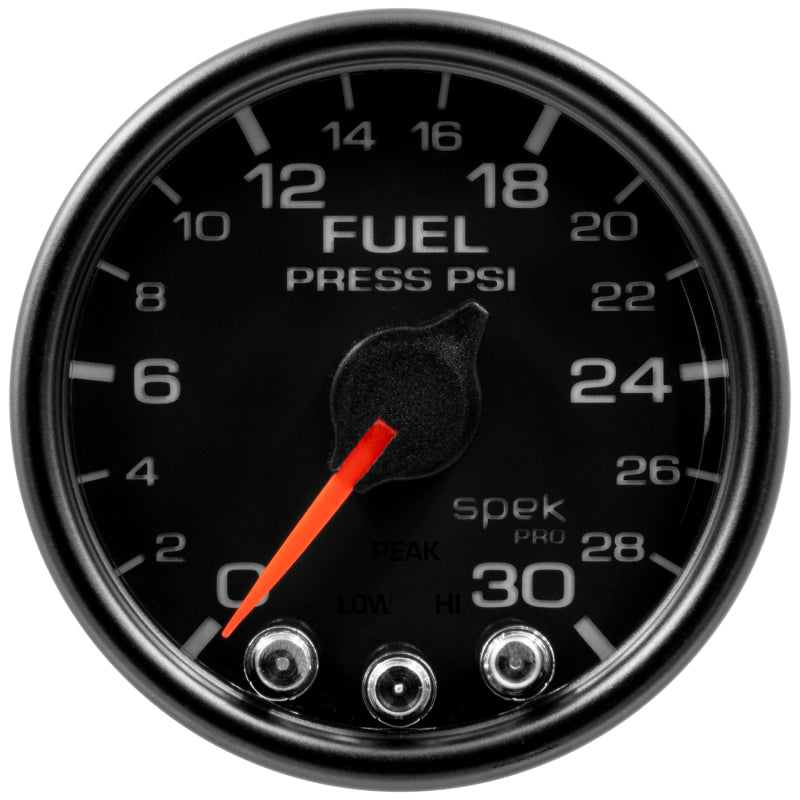 Autometer Spek-Pro Gauge Fuel Press 2 1/16in 30psi Stepper Motor W/Peak & Warn Blk/Blk