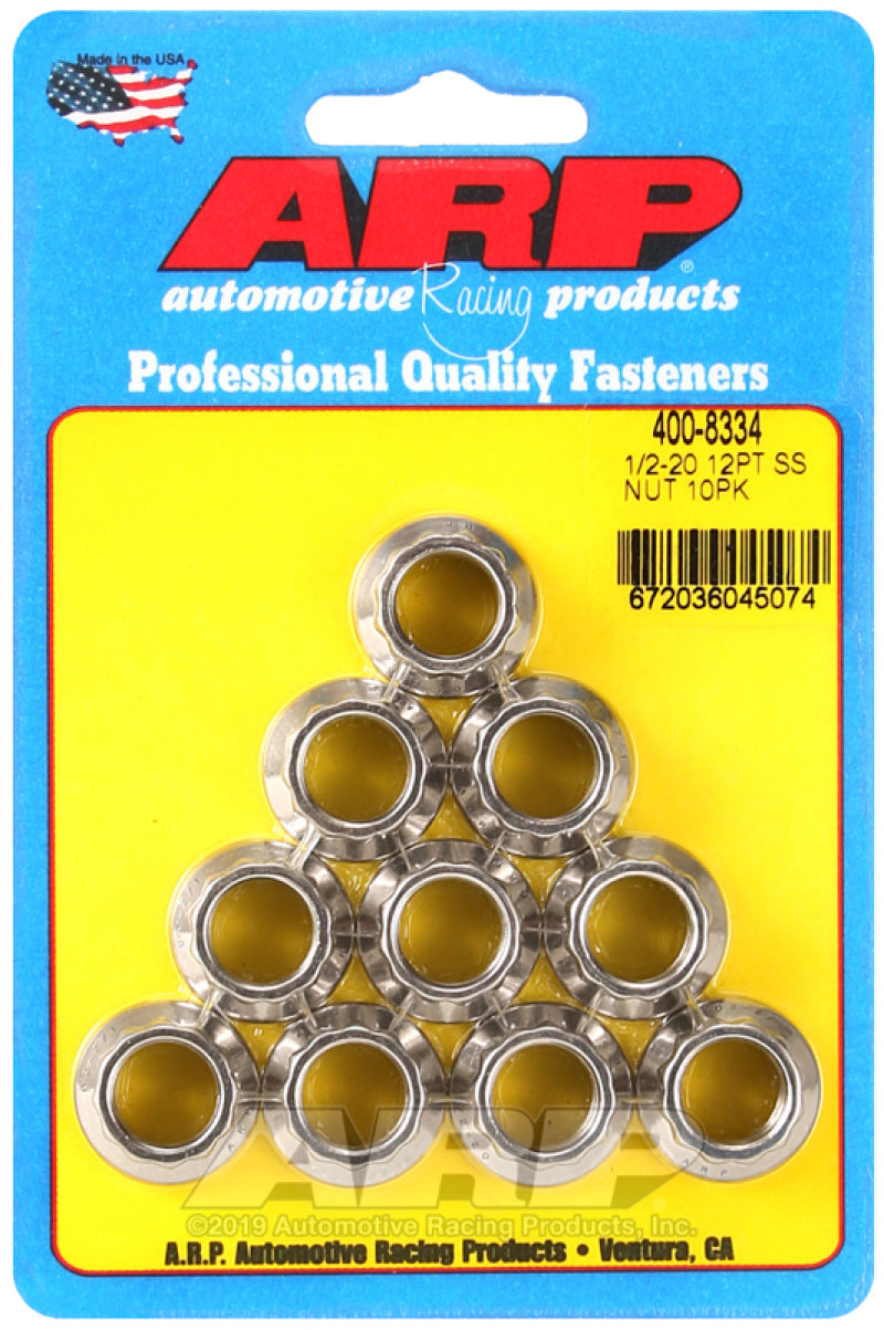 ARP 1/2in x 20 SS 12pt Nut Kit (10/pkg)