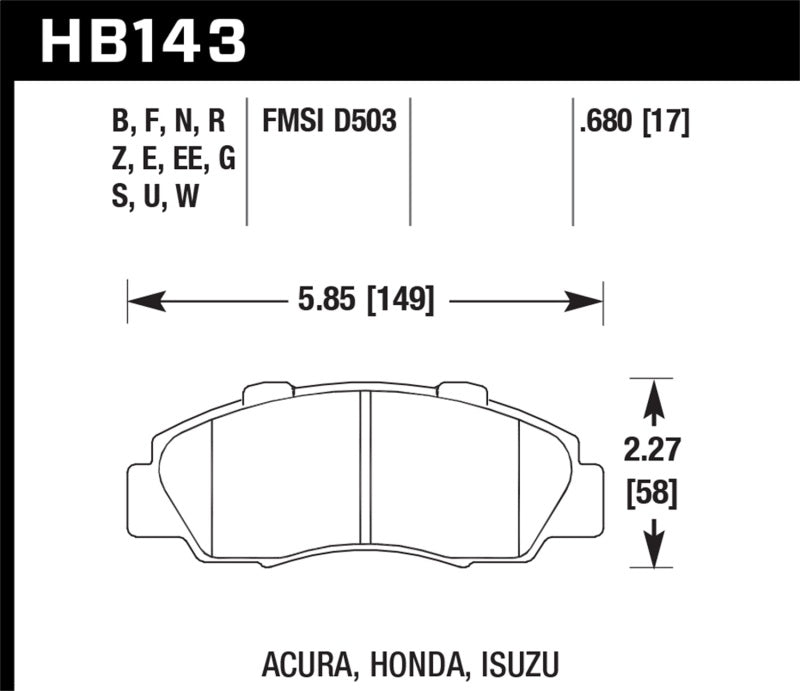 Hawk 97-99 Acura CL / 91-95 Legend / 91-97 Honda Accord / 97-01 CR-V HT-10 Race Front Brake Pad