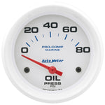 Autometer Marine White 2-5/8in 80PSI Electric Oil Pressure Gauge