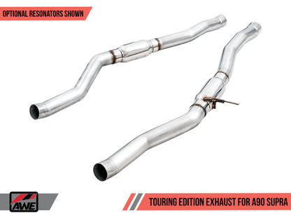 AWE Tuning 2020 Toyota Supra A90 Resonated Touring Edition Exhaust - 5in Chrome Silver Tips