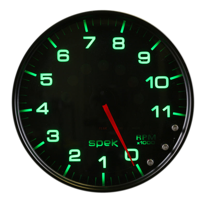 Autometer Spek-Pro Gauge Tachometer 5in 11K Rpm W/Shift Light & Peak Mem Black/Smoke/Black