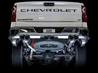 AWE Tuning 4th Gen GM 1500 5.3L 0FG Cat-Back Split Rear Exit (w/ Bumper Cutouts) - Quad Chrome Tips