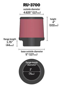 K&N Univeral Rubber Filter Round Tapered 4.625in Top OD x 5in Base OD x 4in H