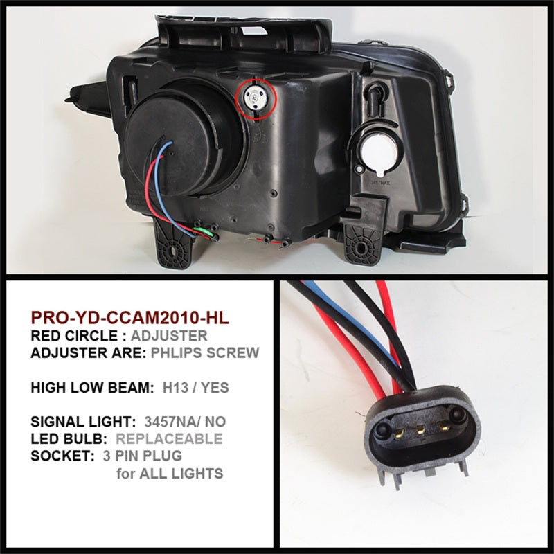 Spyder Chevy Camaro 10-13 Projector Headlights Dual Halo LED Halo Blk High/ PRO-YD-CCAM2010-HL-BK