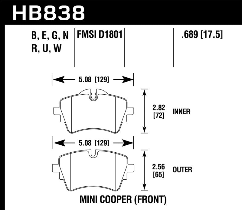 Hawk 17-19 Mini Cooper Clubman 1.5L DTC-30 Front Brake Pads