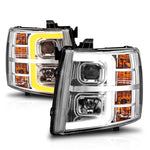 ANZO 2007-2013 Chevrolet Silverado 1500 Projector w/ Light Bar Chrome Housing w/ Sequential