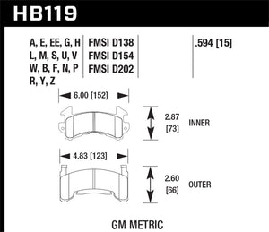 Hawk Buick / Cadillac / Chevrolet / GMC / Oldsmobile / Pontiac D-154 Caliper Black Race Brake Pads