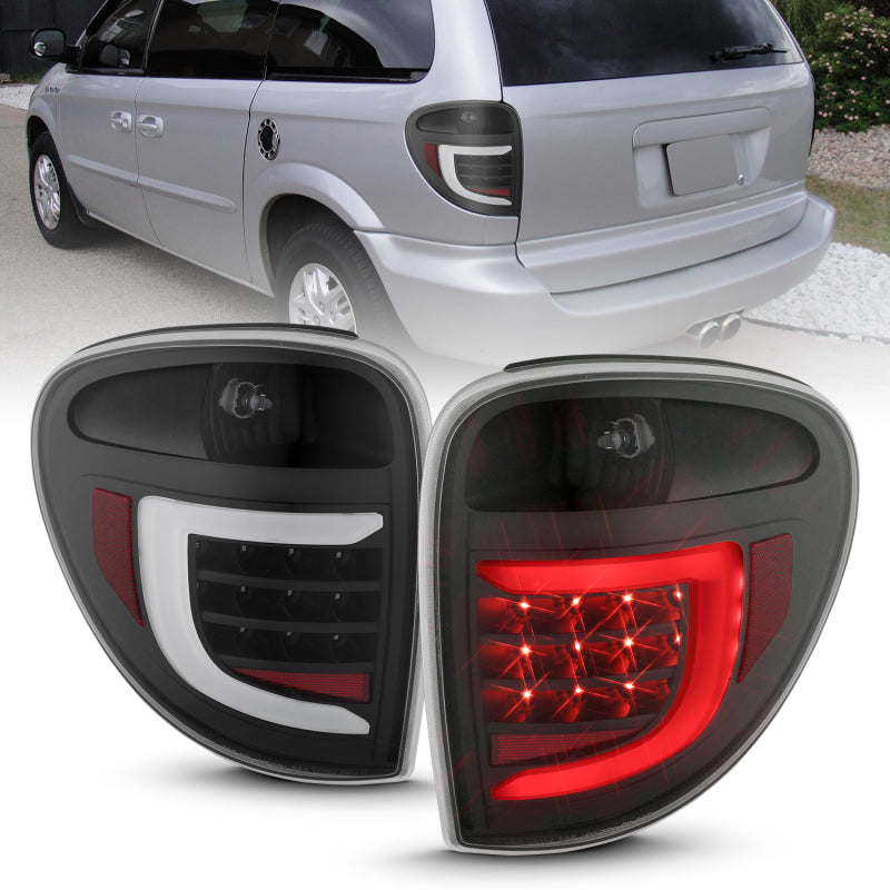 ANZO 2004-2007 Dodge  Grand Caravan LED Tail Lights w/ Light Bar Black Housing Clear Lens
