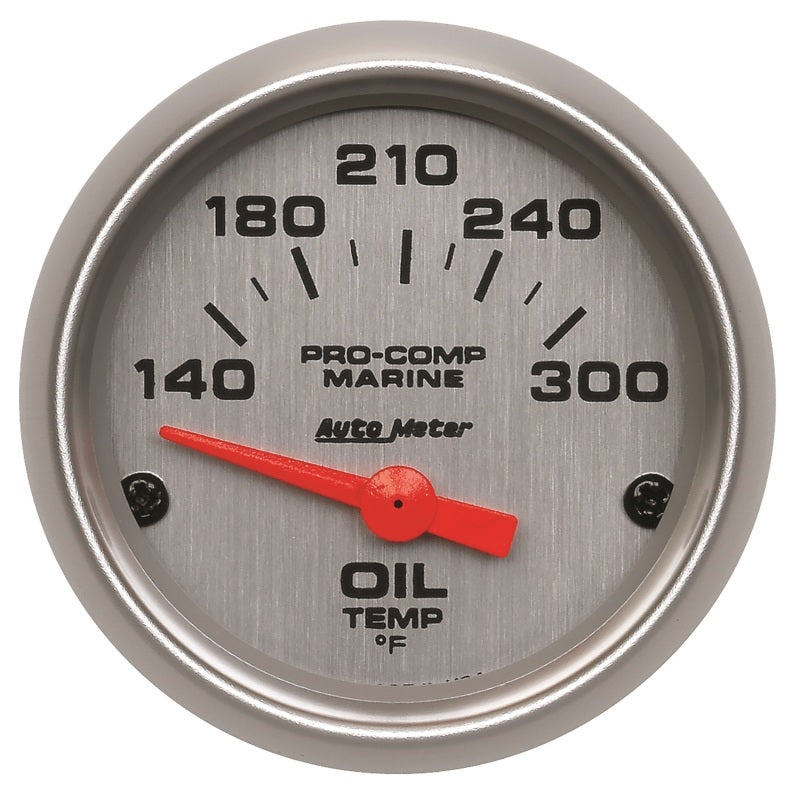 Autometer Marine Silver Ultra-Lite 2-1/16in Electric Oil Temperature Gauge 140-300 Deg F