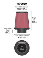 K&N Universal Rubber Filter 3 1/2inch ID FLG / 6inch Base / 4-5/8inch Top / 6inch Height