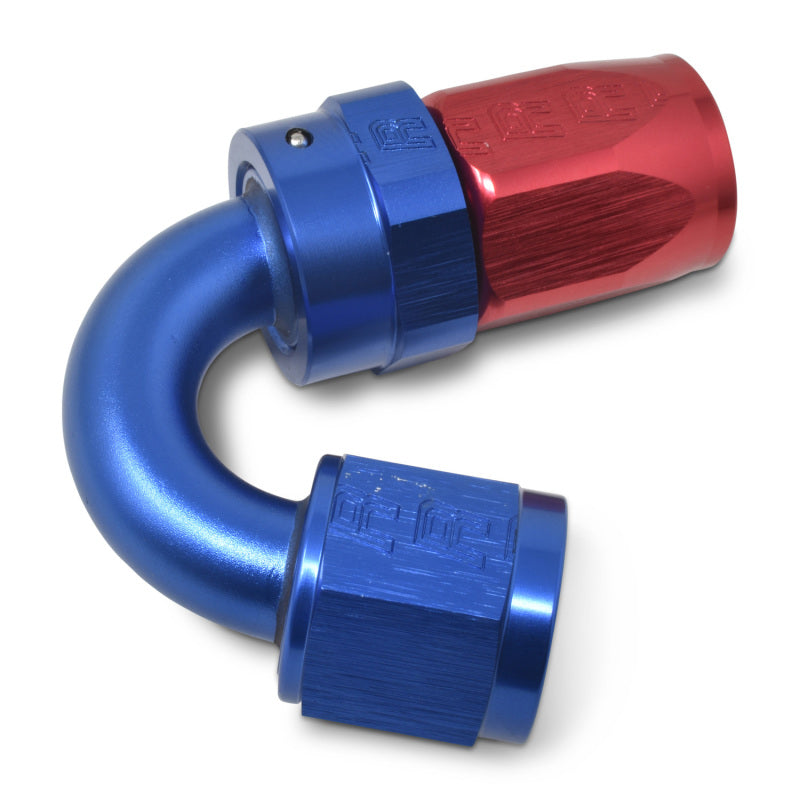 Russell Performance -10 AN Red/Blue 150 Degree Full Flow Swivel Hose End (With 15/16in Radius)