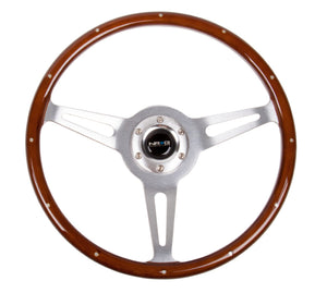 NRG Classic Wood Grain Steering Wheel (365mm) Wood w/Metal Inserts & Brushed Alum. 3-Spoke Center